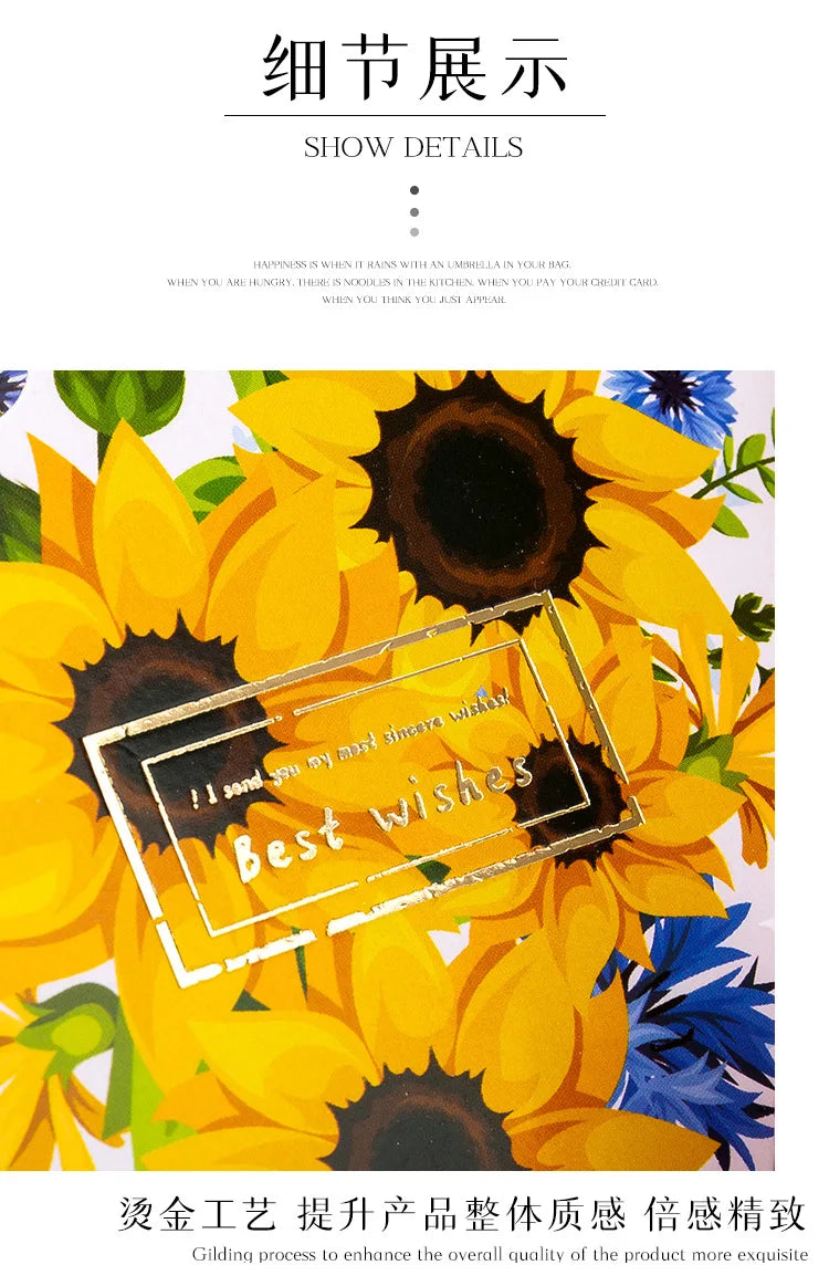 1pcs 3D Bouquet Greeting Card Bow Foil Valentine's Day Christmas Blessing Thank You Gift Message Thanksgiving Greeting Card