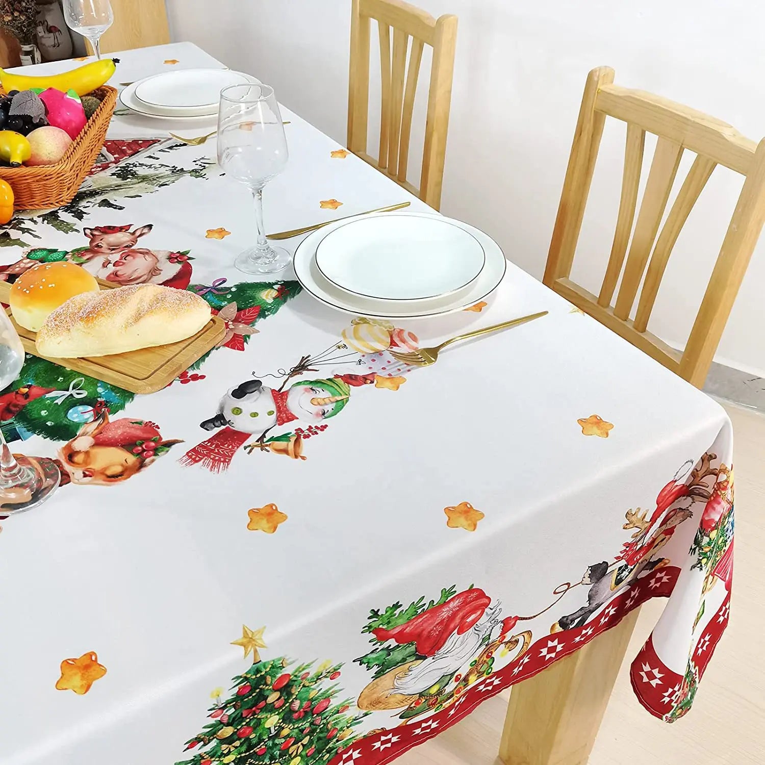 Tovaglia rettangolare natalizia in poliestere lavabile impermeabile Tovaglia per albero di Natale di Babbo Natale.