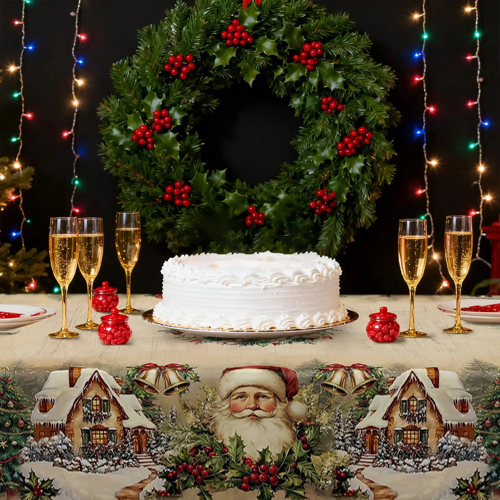 Decorazioni natalizie Tovaglia natalizia vintage Copritavolo con pupazzo di neve di Babbo Natale per la casa 2025 Regali di Natale Navidad Noel Capodanno 2026