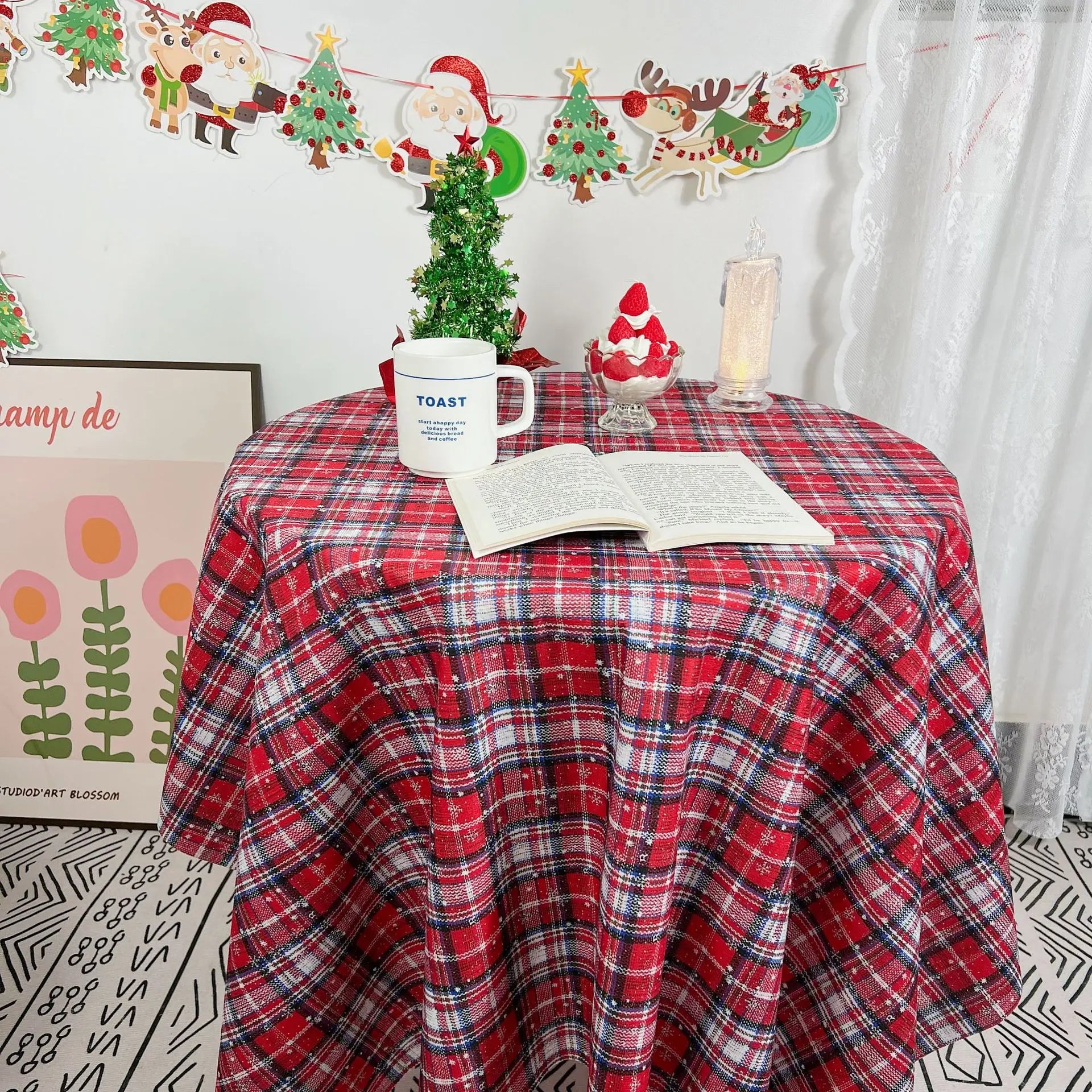 Christmas Tablecloth Round Wear-Resistant, Dust-Proof, Reversible Xmas Patterns for Dining Party