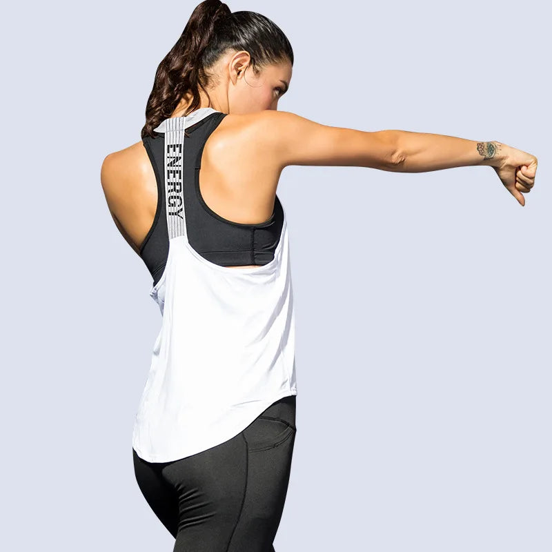 Top da palestra da donna Top da yoga senza maniche nero Camicia da fitness da donna Gilet da palestra Allenamento da corsa Top sportivi Camicia senza schienale con lettera