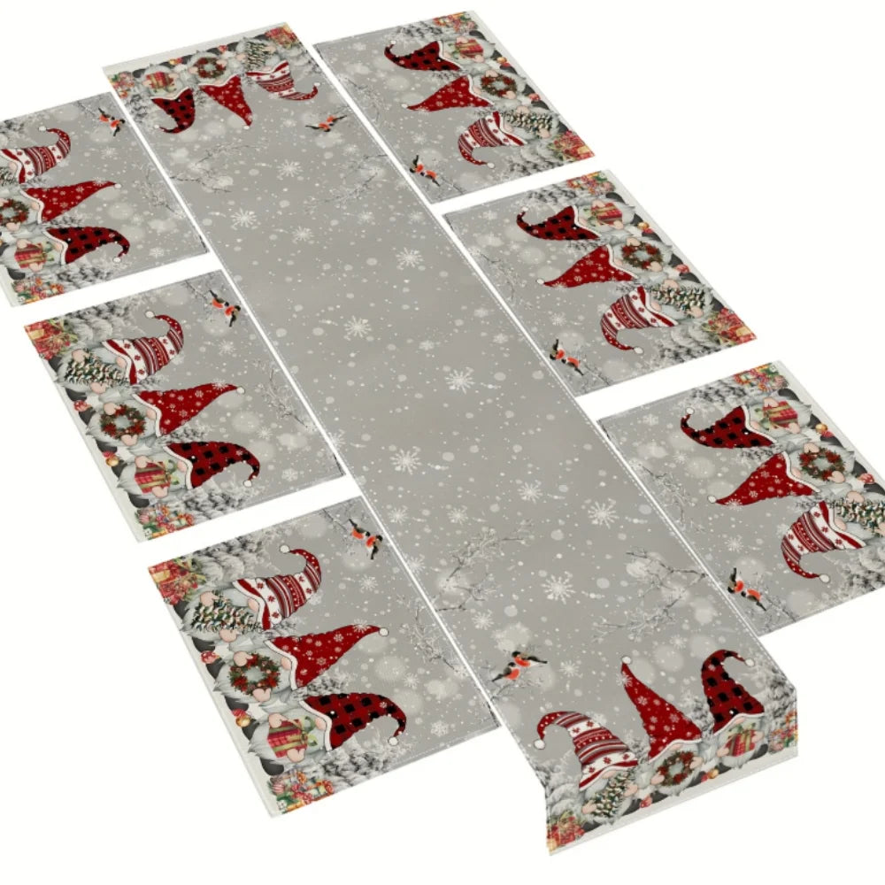 1 tovagliette natalizie, runner da tavolo in lino con design di rami di albero di neve fantasy nani grigi