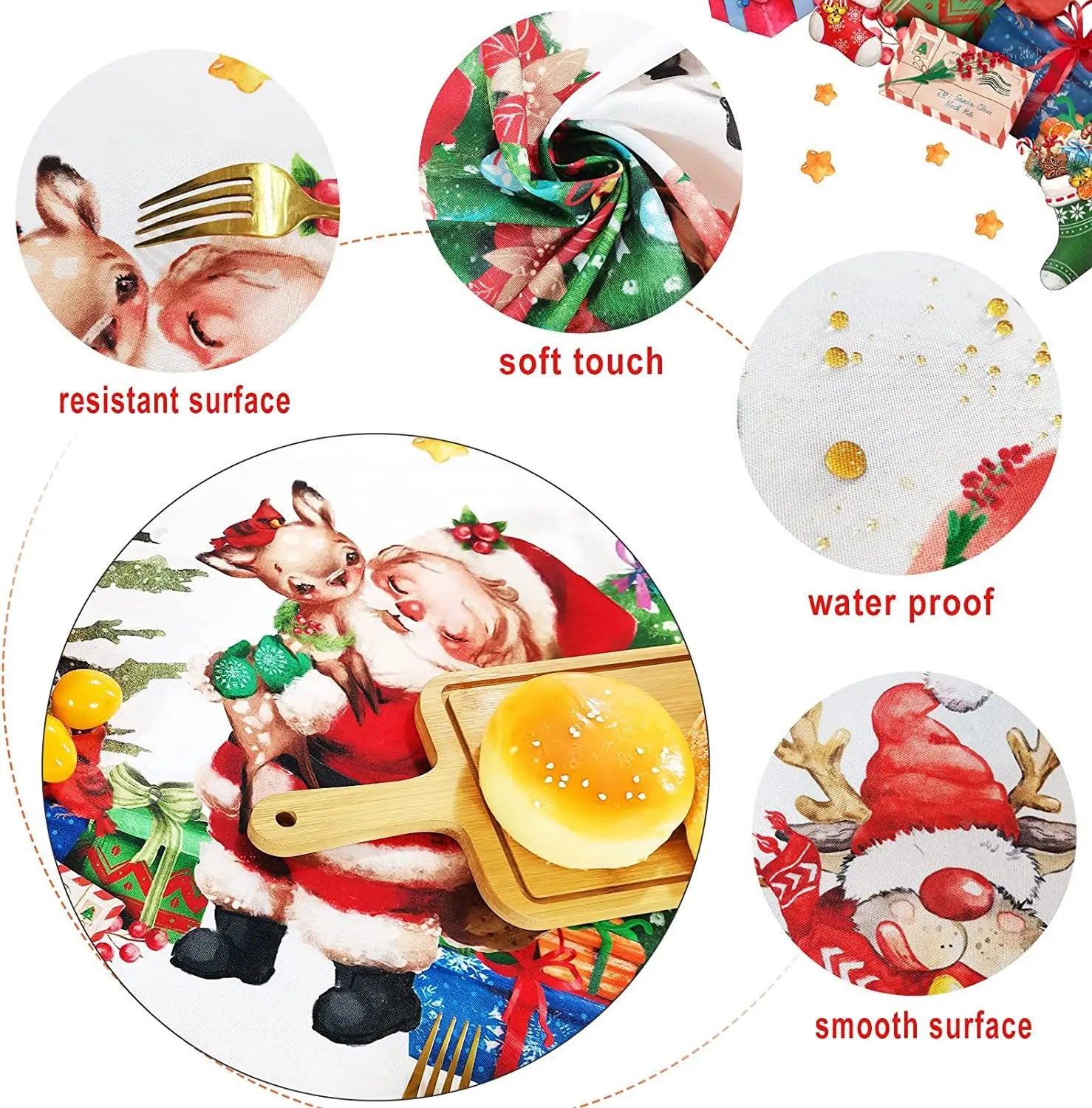 Tovaglia rettangolare natalizia in poliestere lavabile impermeabile Tovaglia per albero di Natale di Babbo Natale.