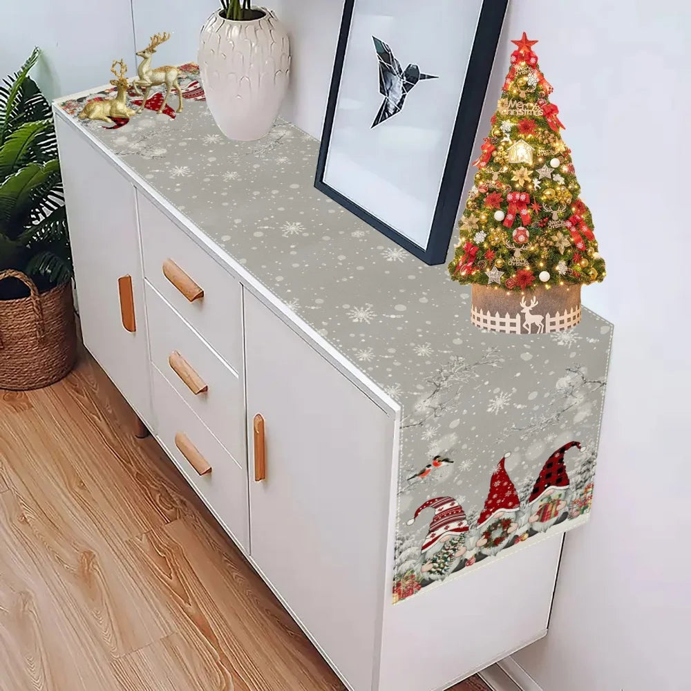 1 tovagliette natalizie, runner da tavolo in lino con design di rami di albero di neve fantasy nani grigi
