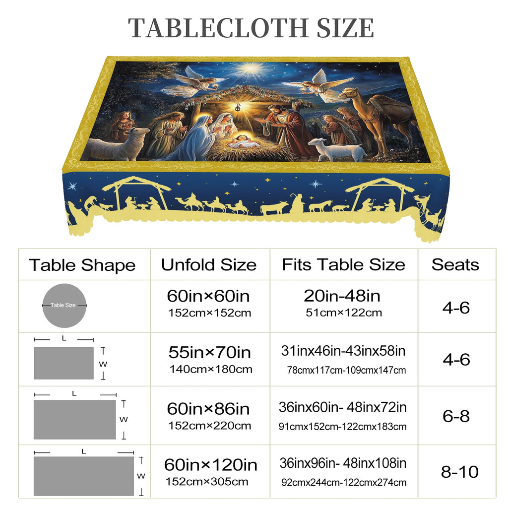 1 Tovaglia rotonda e rettangolare a tema natalizio, varie dimensioni, tovaglia blu con stampa scozzese della Bibbia e Gesù per la cucina domestica quotidiana, tovaglia per uso interno ed esterno, adatta per regali cooperativ