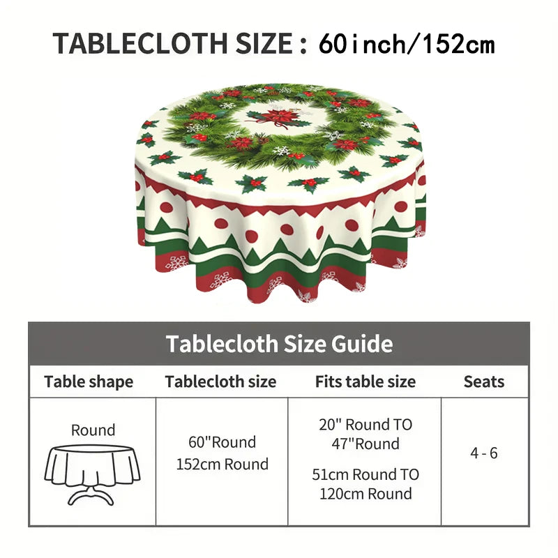 Tovaglia rotonda natalizia Ghirlanda natalizia Tovaglia con fiocco di neve Decorazione rossa per la casa di buon Natale per la copertura del tavolo natalizio
