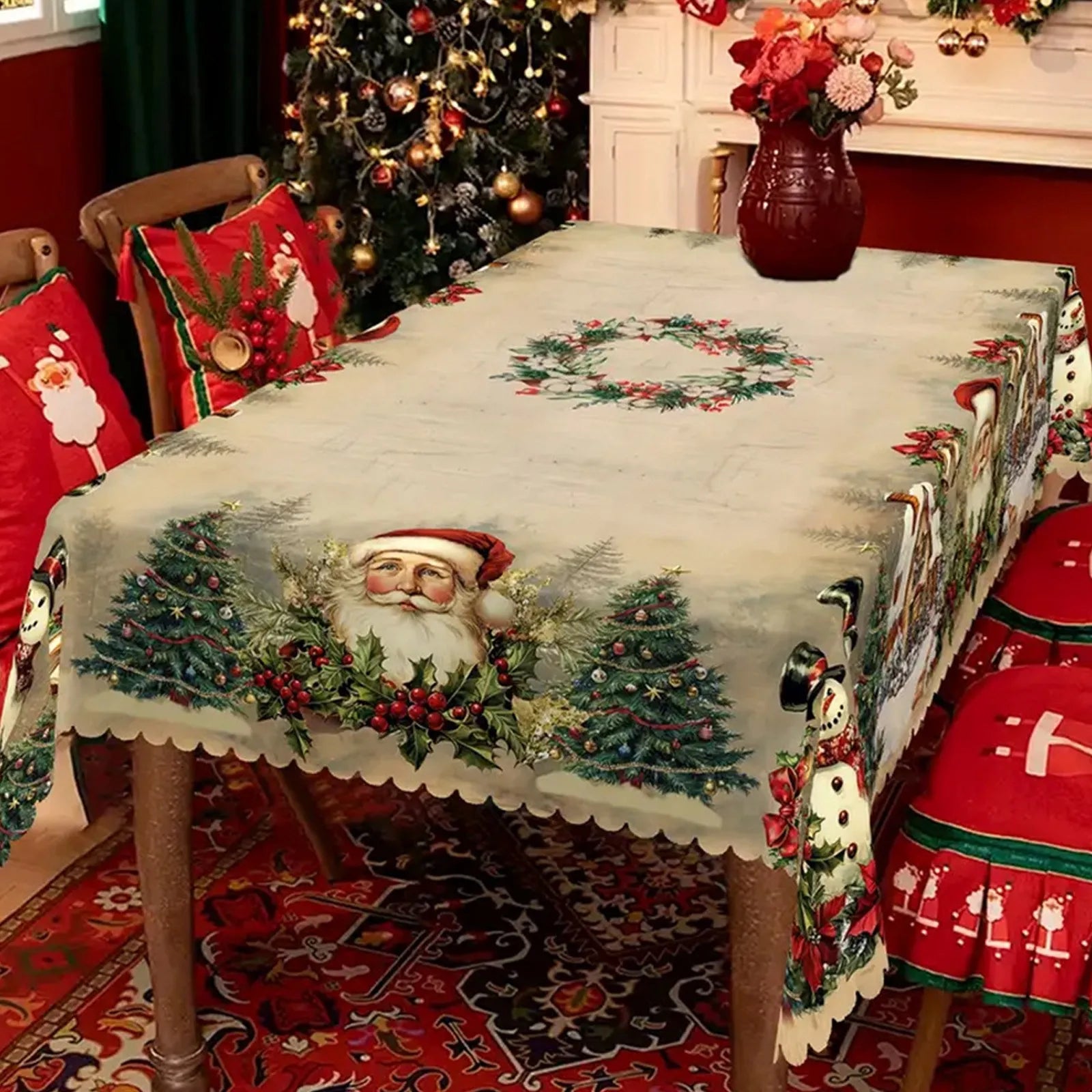 Decorazioni natalizie Tovaglia natalizia vintage Copritavolo con pupazzo di neve di Babbo Natale per la casa 2025 Regali di Natale Navidad Noel Capodanno 2026