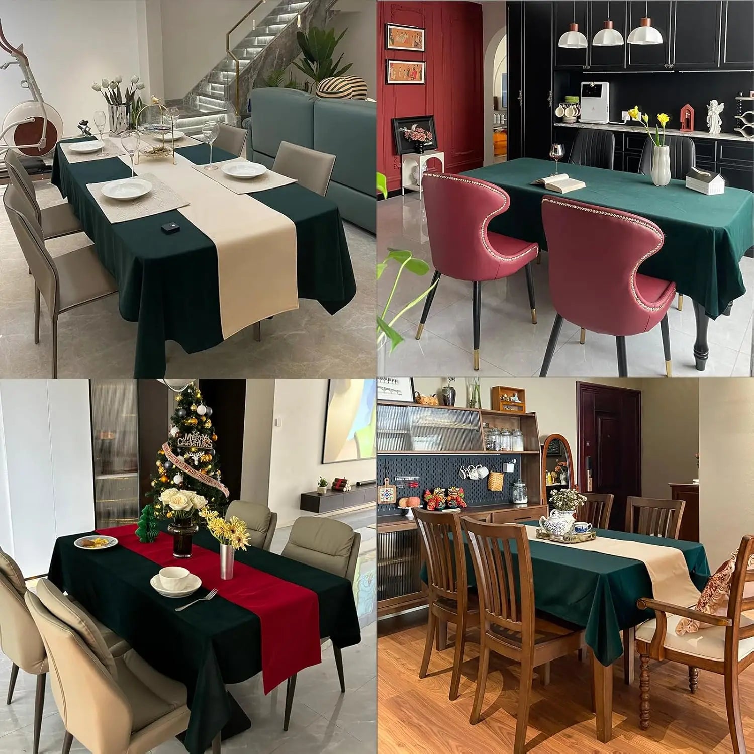 Tovaglia natalizia verde cacciatore, tovaglia rettangolare lavabile impermeabile a prova di fuoriuscite, tovaglia in tessuto a trama semplice in cashmere