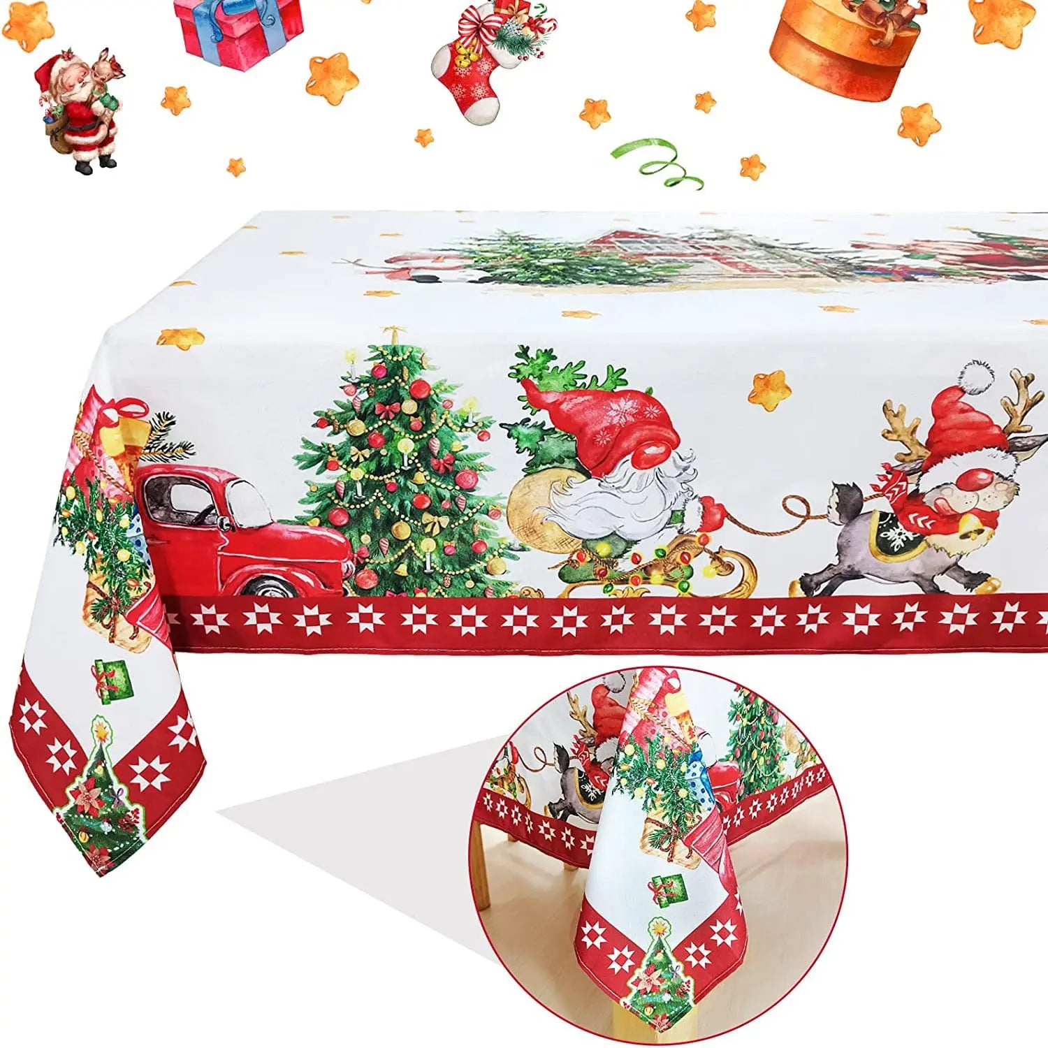 Tovaglia rettangolare natalizia in poliestere lavabile impermeabile Tovaglia per albero di Natale di Babbo Natale.