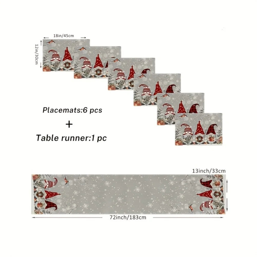 1 tovagliette natalizie, runner da tavolo in lino con design di rami di albero di neve fantasy nani grigi