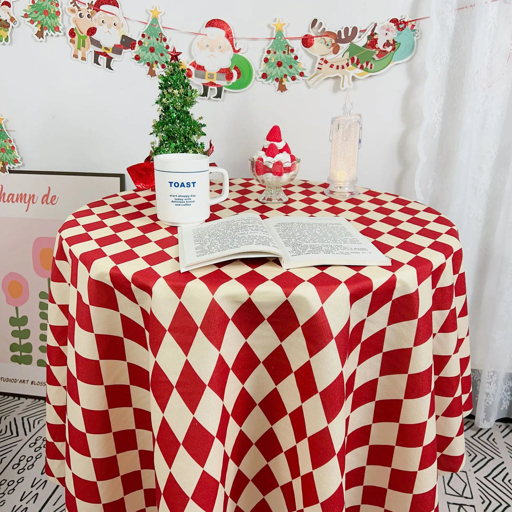 Christmas Tablecloth Round Wear-Resistant, Dust-Proof, Reversible Xmas Patterns for Dining Party