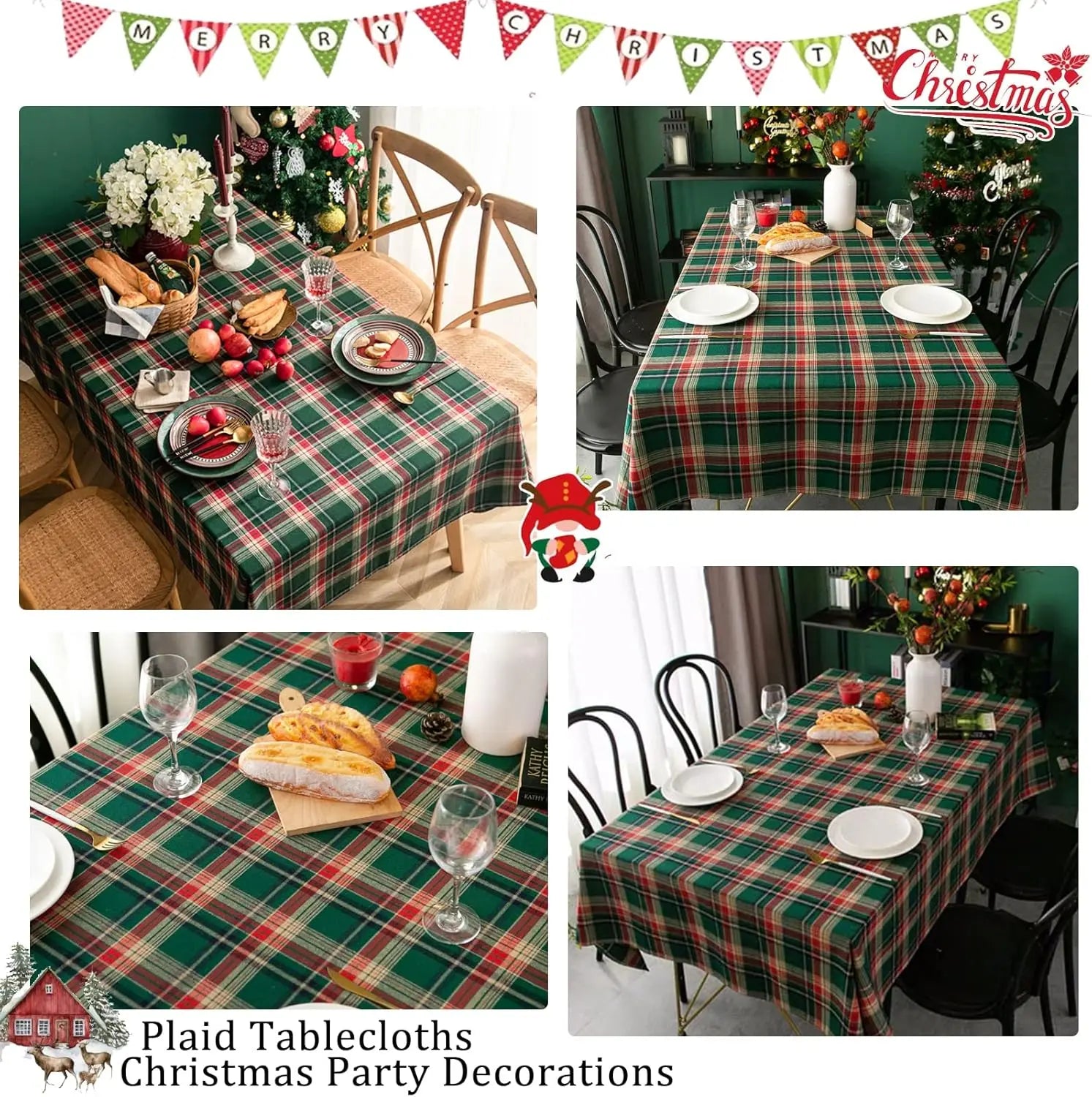 Tovaglia natalizia scozzese rosso 2025 Copri tavolo di Capodanno Riunione di famiglia Ristorante Foto Atmosfera Decorazioni per la casa per feste