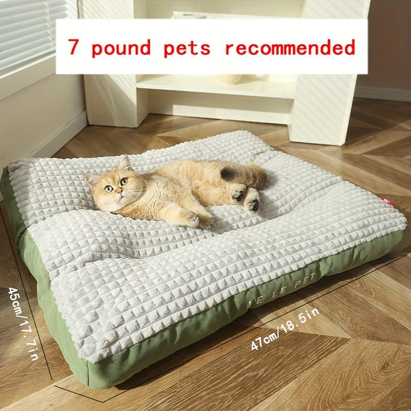 Large Dog Bed, Rectangular Polyester Fiber Dog Mat with Green Edges - Soft, Warm, Washable Pet Sofa for All Seasons, Ideal for Medium to Large Breeds, Winter Sleeping Mat|Rectangular Dog Bed|Soft Texture Mat, Dog Beds