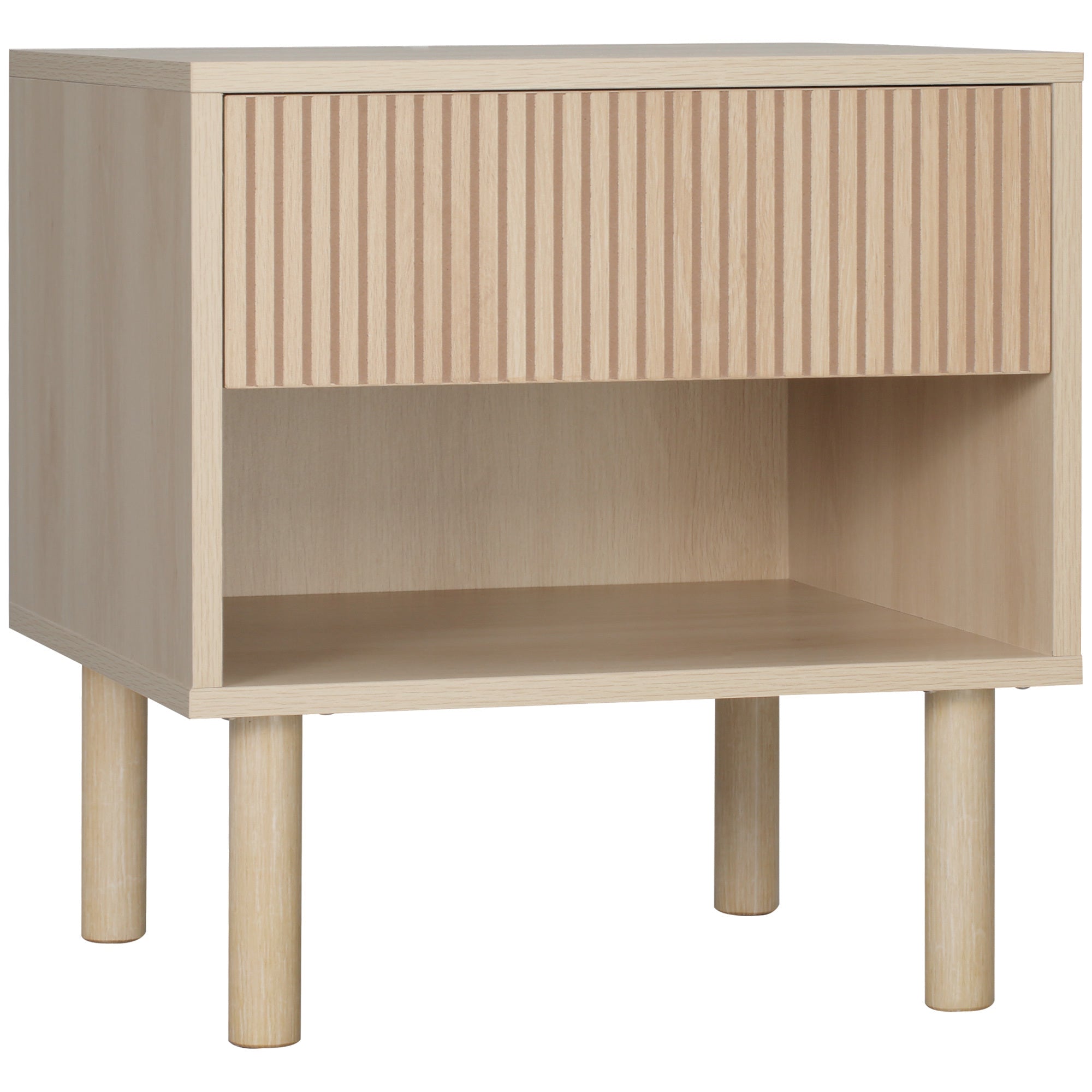 HOMCOM Modern Bedside Table with Drawer and Open Shelf in Chipboard, 47x47x50 cm, Wood Color