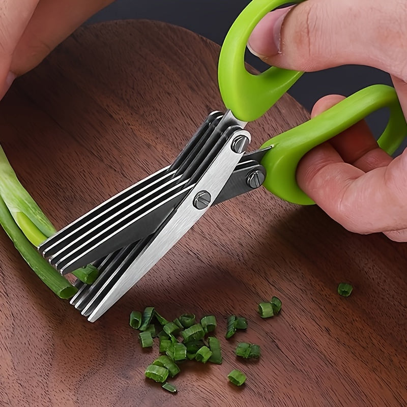 5-Blade Stainless Steel Herb & Scallion Cutter - Multifunctional Kitchen Scissors for Chive, Spice Shredding | Food-Safe Metal, Ideal for Green Onions & More