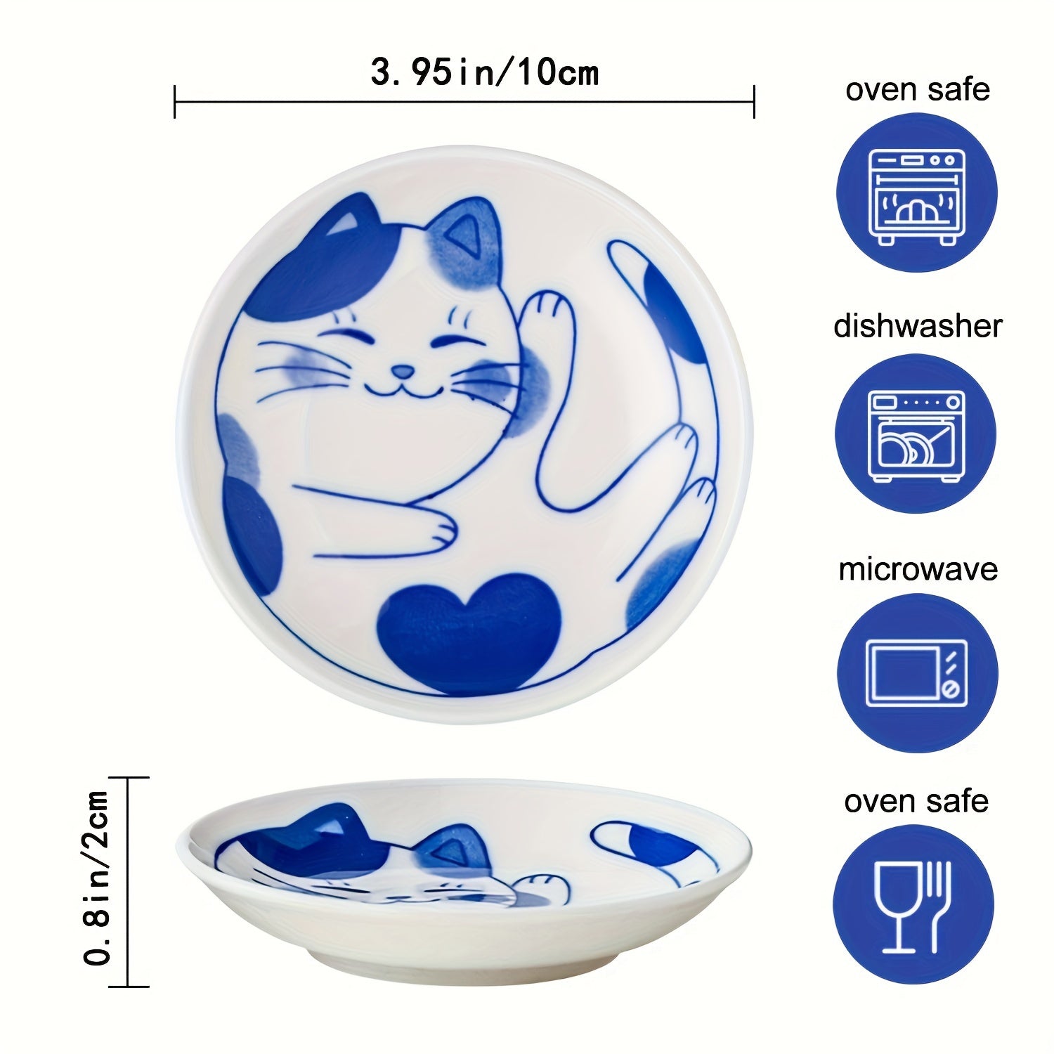 4pcs Japanese Ceramic Dessert Plates, Sauce Dishes, Creative Cute Cartoon Lucky Cat Pattern Fruit Sushi Plates, For Home Kitchen Restaurant Hotel, Kitchen Supplies, Tableware Accessories