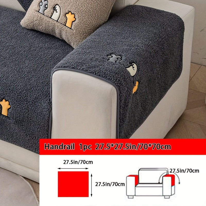 1pc Plush Thick Shearling Sofa Cover with Cute Animal & Bone Embroidery - Pet-Friendly, Non-Slip Couch Protector for All Sofa Sizes from Single to Four-Seater - Soft, Warm Decor for Living Room, Bedroom, Office, Sofa Covers f