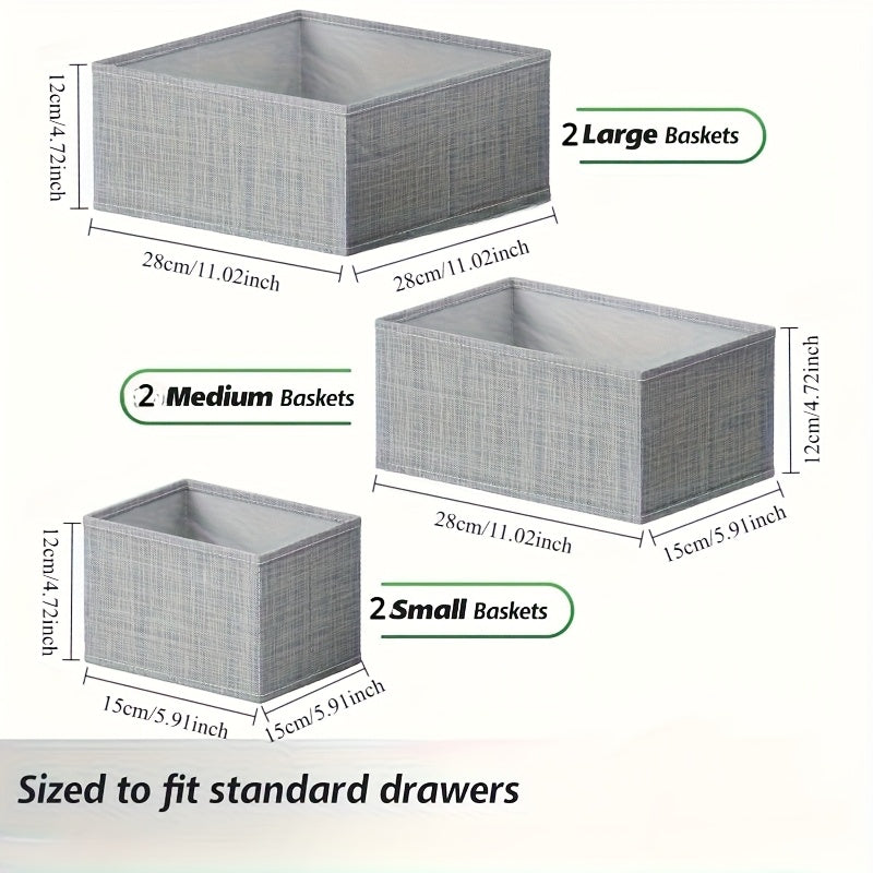 6pcs Fabric Clothes Drawer Organizers - Non-Woven Storage Bins with Multi-Compartment Design for Kids' Clothing, Nursery Dresser & Bedroom Organization - Contemporary Style, Durable & Space-Saving, Clothes Organizer, Modern W