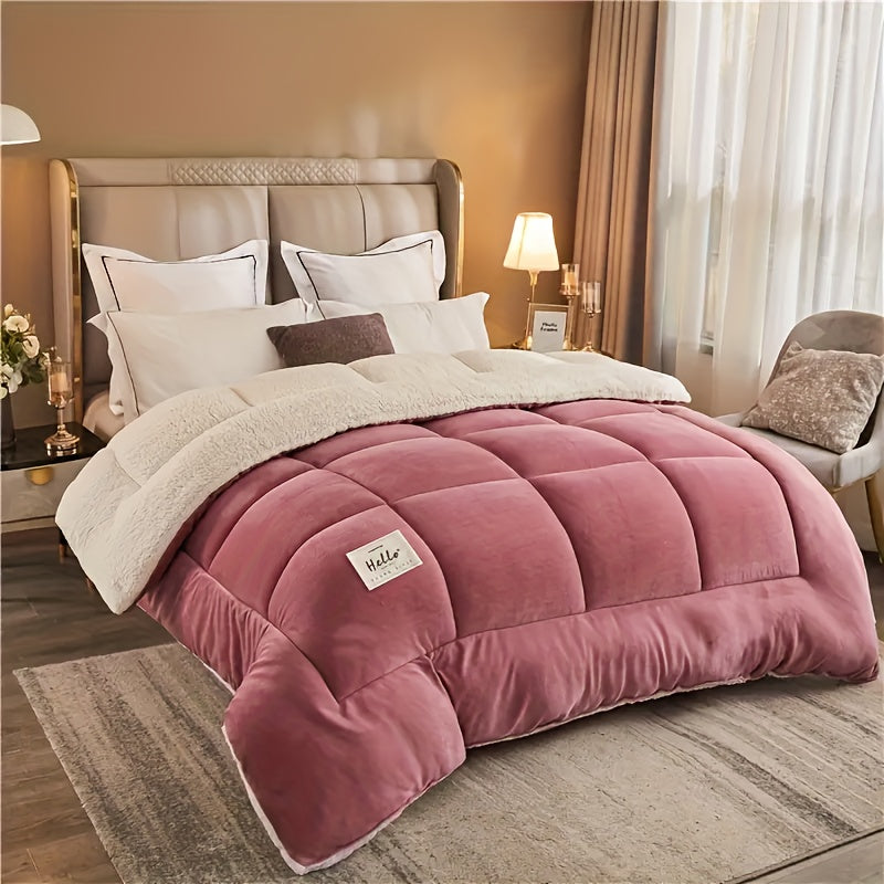1pc Thickened Winter Comforter, Soft and Comfortable, Suitable for Bedroom, Guest Room, All-Season Use, Machine Washable, Contemporary Style, Medium Weight, Milk Velvet Fabric, Active Printing, Craftsmanship, Bedroom Comforte