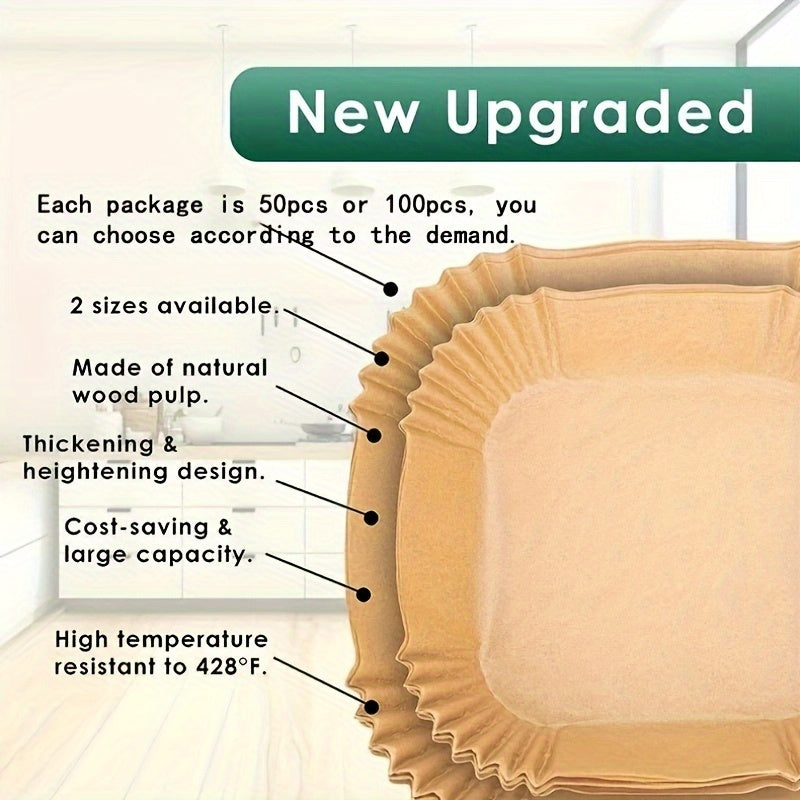 50/100pcs, Air Fryer Parchment Paper, Kitchen Air Fryer Paper, Non-stick Liners Paper, Baking Disposable Oil-proof Paper, Non-Stick Baking Barbecue Plate, Baking Tool, Kitchen Accessaries