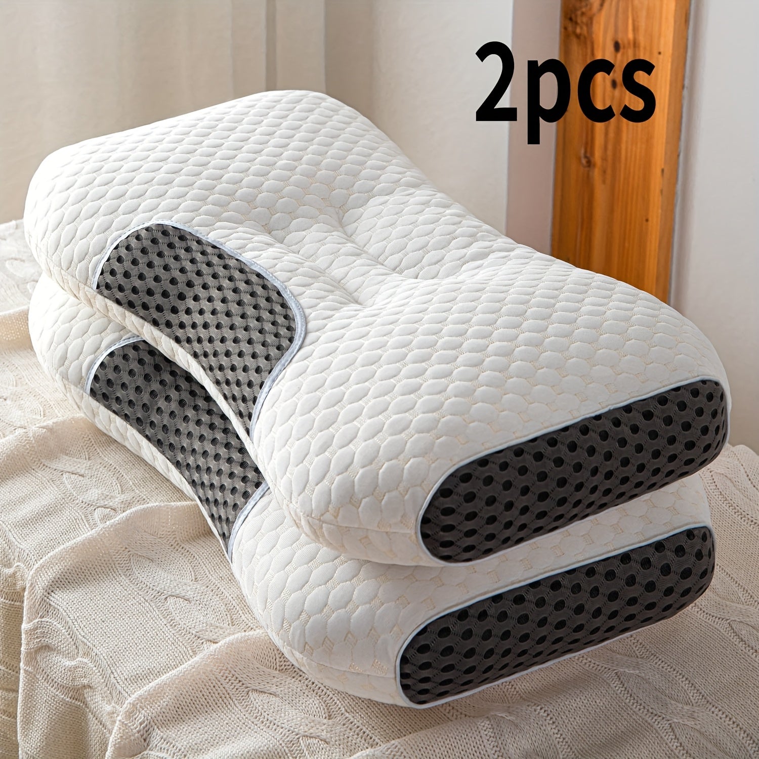 2pcs Soft Neck Pillows, Cervical Support for Side and Back Sleepers – Home Bedding Decorative Throw Pillow, Side Pillows for Sleeping, Cylindrical Pillow, Massage Headrest for Bed, Hard Pillows for Sleeping, Firm Pillows fo