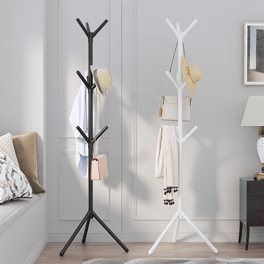 Modern Freestanding Coat Rack with 3 Height Options - Durable Plastic Multi-Functional Organizer for Clothes, Hats, Bags - Space-Saving Design for Living Room, Bedroom, Home Office - Black & White, Clothes Organizer Storage,