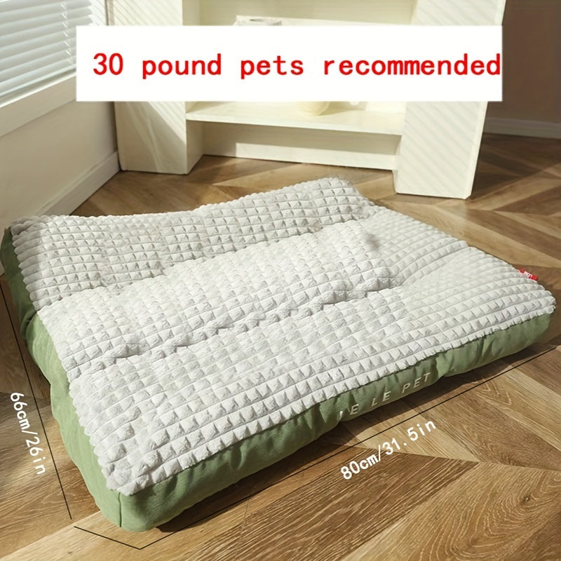 Large Dog Bed, Rectangular Polyester Fiber Dog Mat with Green Edges - Soft, Warm, Washable Pet Sofa for All Seasons, Ideal for Medium to Large Breeds, Winter Sleeping Mat|Rectangular Dog Bed|Soft Texture Mat, Dog Beds