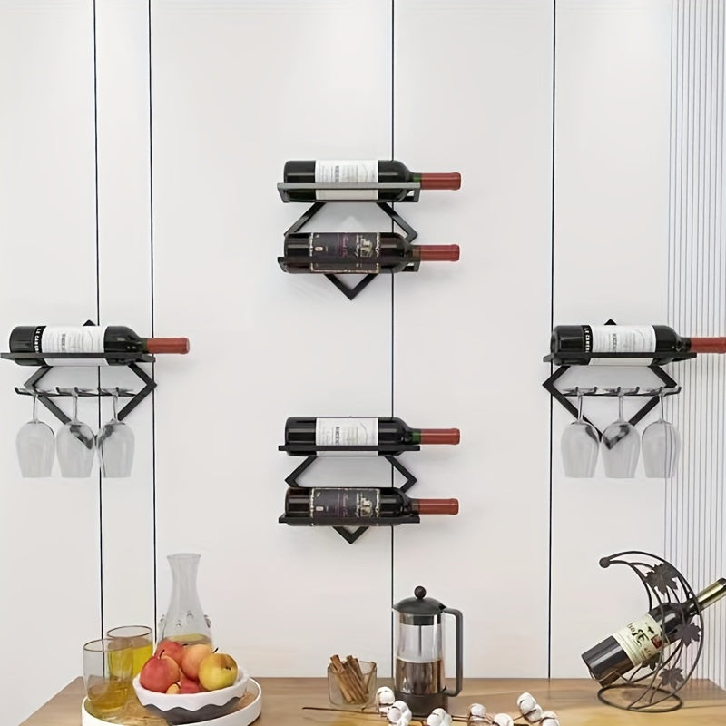 Sleek Black Metal Wall-Mounted Wine Rack - Single Bottle Display for Kitchen & Dining Room