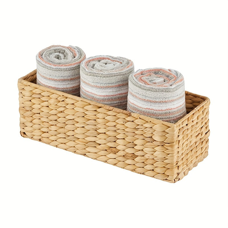 1pcs Toilet Basket Tank Topper, Toilet Paper Basket For Bathroom, Water Hyacinth Storage Basket For Toilet Tank Top, Bathroom Wicker Basket, Desktop Storage Supplies, Home Decor