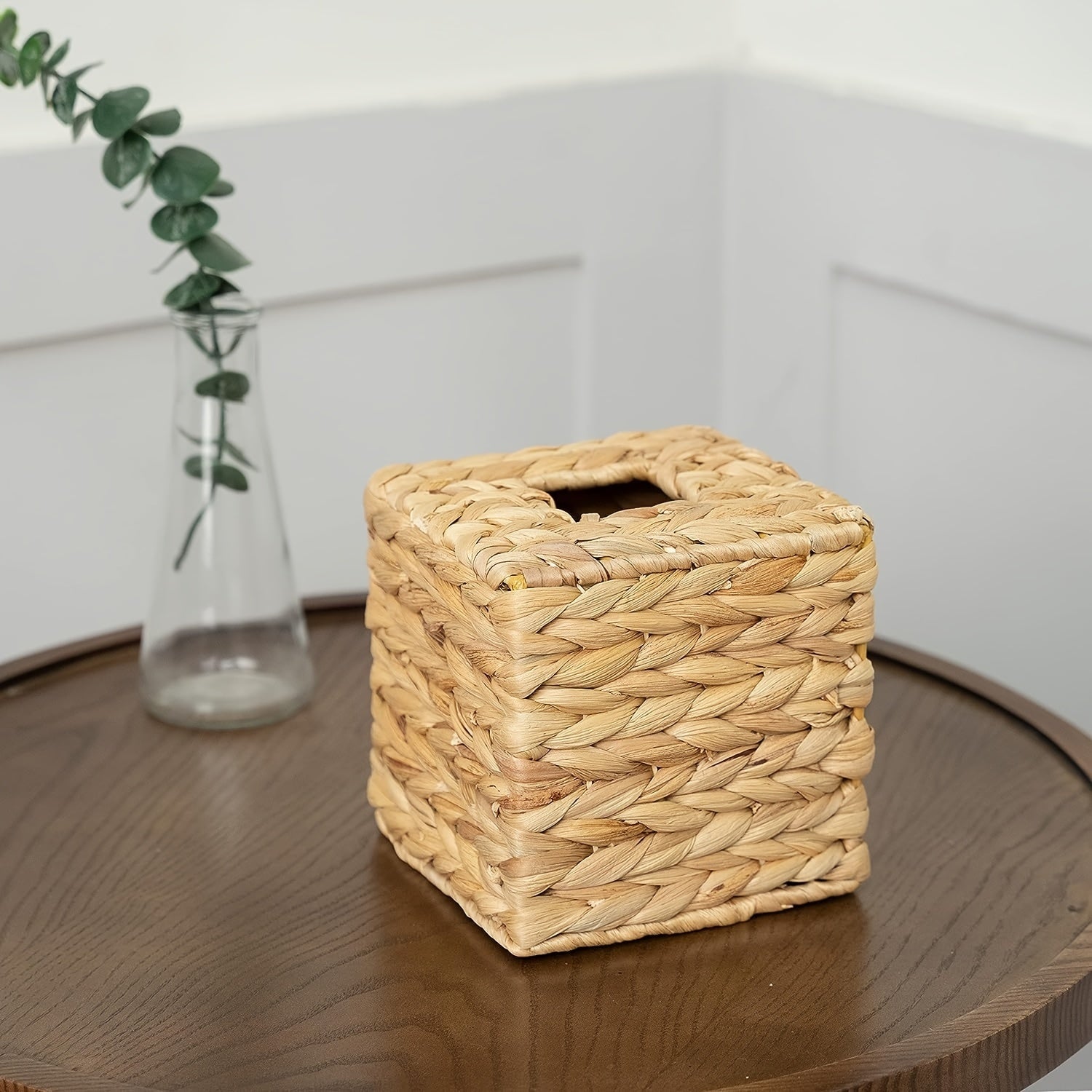 1pc Cube Tissue Box - Square Tissue Box - Wicker Tissues Storage Box -Boho Decorative Woven Facial Tissue Holder On Table, Kitchen Bathroom Bedroom Office Accessories, Home Decor, Farmhouse Decor Shelf Baskets