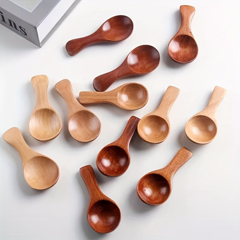 6/12pcs Mini Wooden Spoons with Short Handles - Perfect for Ice Cream, Coffee, Desserts & Seasonings - Durable Solid Wood Kitchen Utensils
