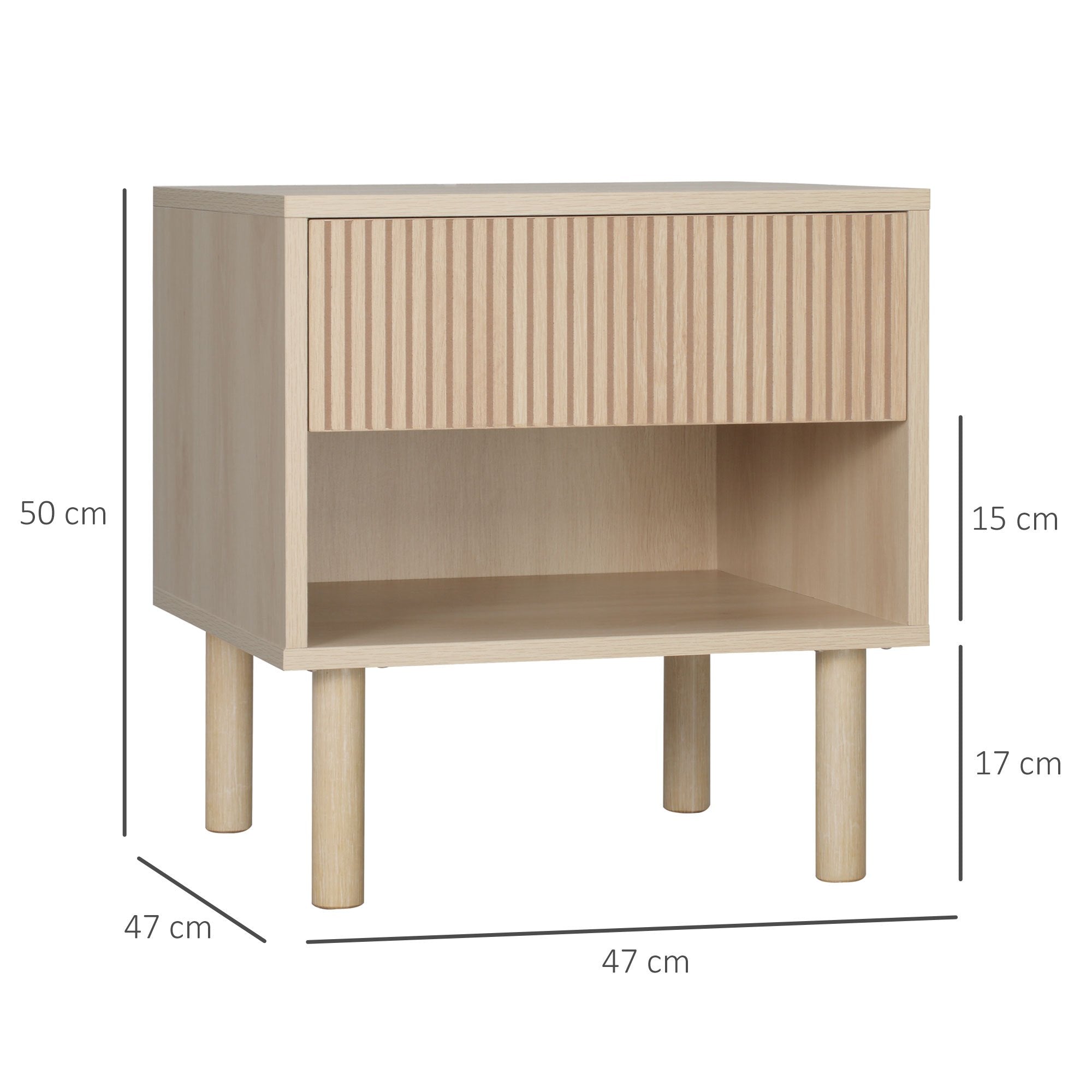 HOMCOM Modern Bedside Table with Drawer and Open Shelf in Chipboard, 47x47x50 cm, Wood Color