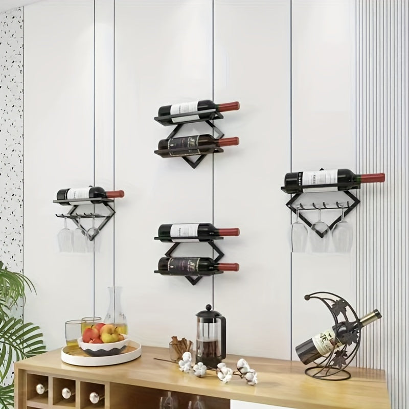 Sleek Black Metal Wall-Mounted Wine Rack - Single Bottle Display for Kitchen & Dining Room