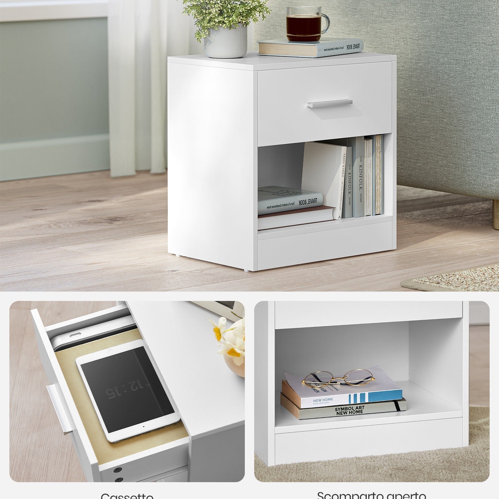 VASAGLE Bedside Table, Coffee Table with Drawer, Handle, Open Compartment, for Bedroom, Living Room