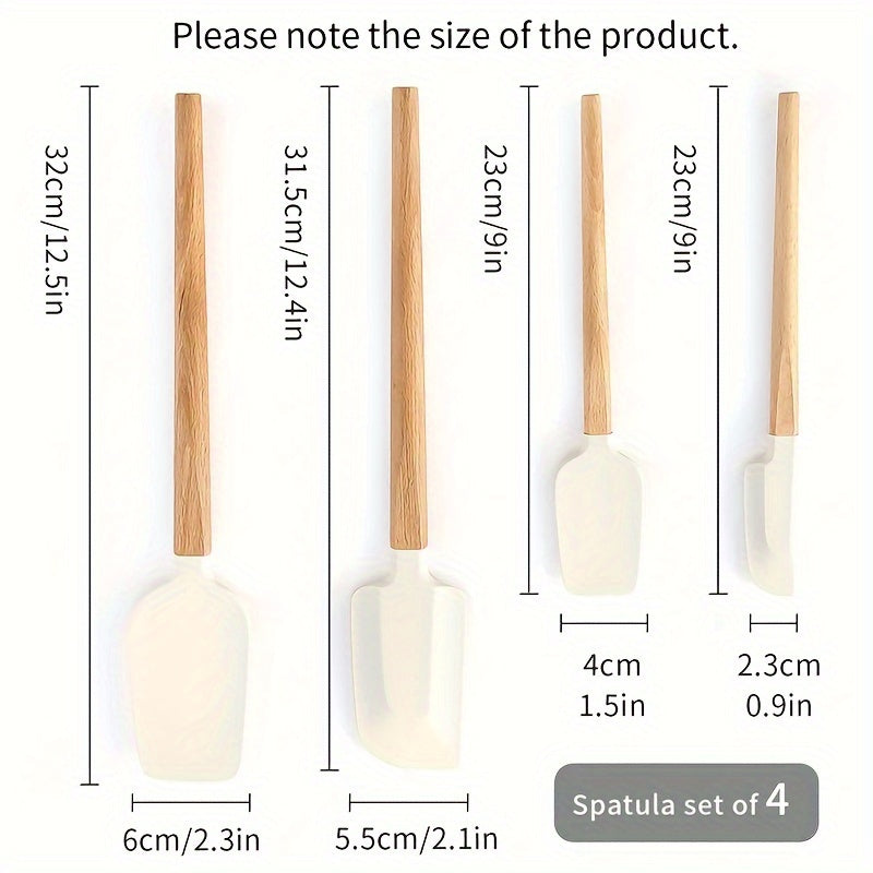 4pcs Silicone Spatula Set with Natural Wood Handles - Heat Resistant, Non-Stick & Durable Kitchen Utensils for Cooking & Baking - Easy to Clean, Food Grade Silicone, Silicone Kitchen Utensils