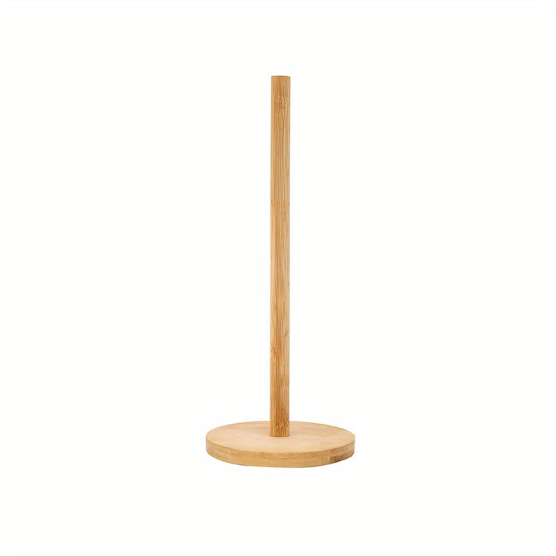 1pc Bamboo Paper Towel Holder Kitchen Restaurant Vertical Paper Roll Storage Rack Plastic Wrap Holder Lazy Rag Holder, Kitchen Roll Dispenser, Vertical Paper Towel Roll Holder, Countertop Freestanding Paper Towel Storage Rack