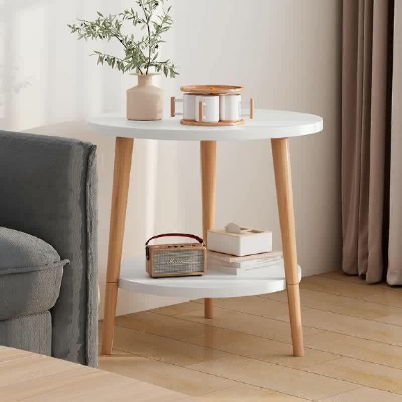 Duppy Chic Double-Layer Round Coffee Table - Modern Minimalist Design, Versatile for Home & Office Use, Ideal for Living Room or Balcony, Durable Plastic Frame with Wooden Top